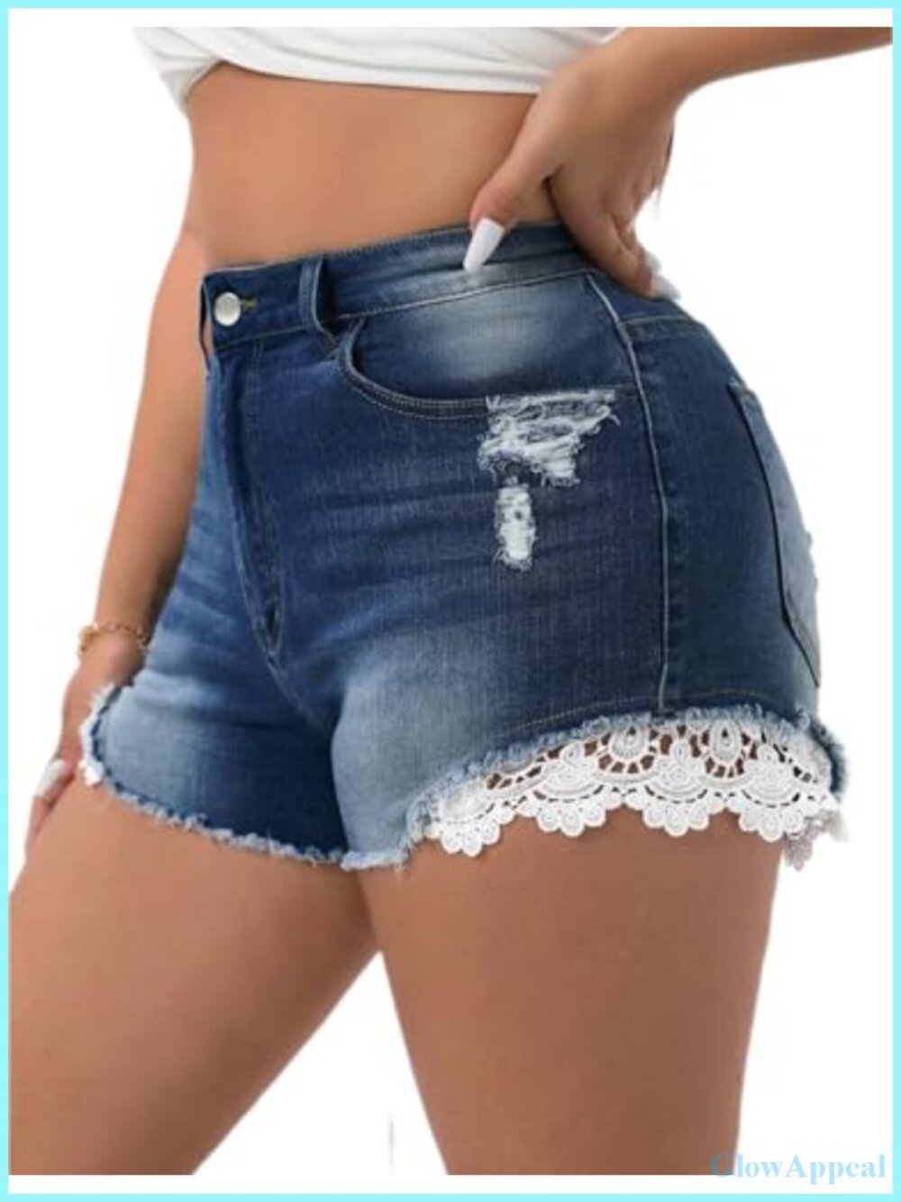 High Waisted Stretchy Ripped Distressed Denim Shorts Plus Size